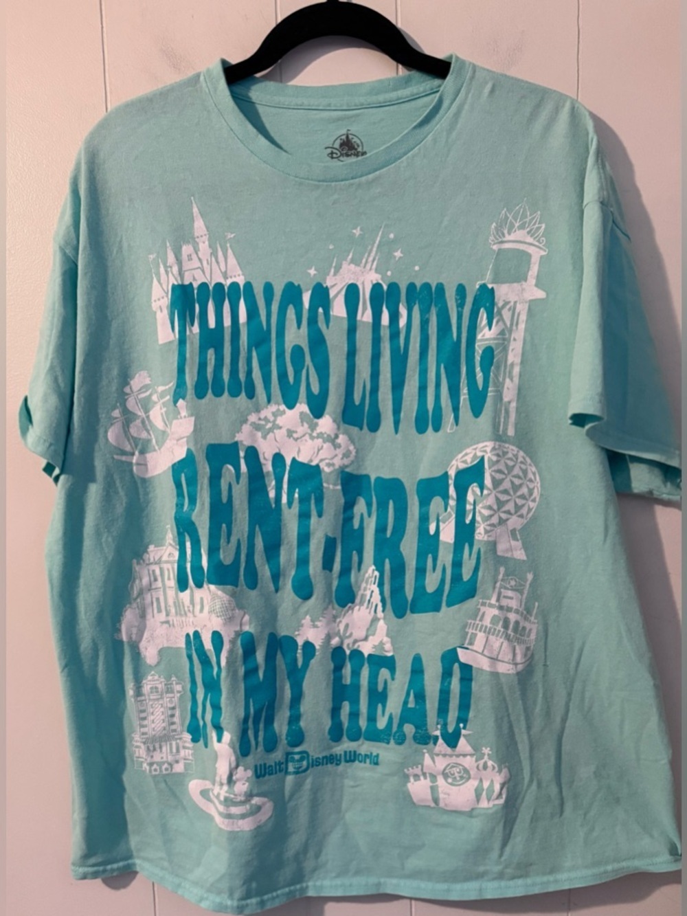 Disney World Aqua Graphic Tee - "Things Living Rent-Free" Size XL